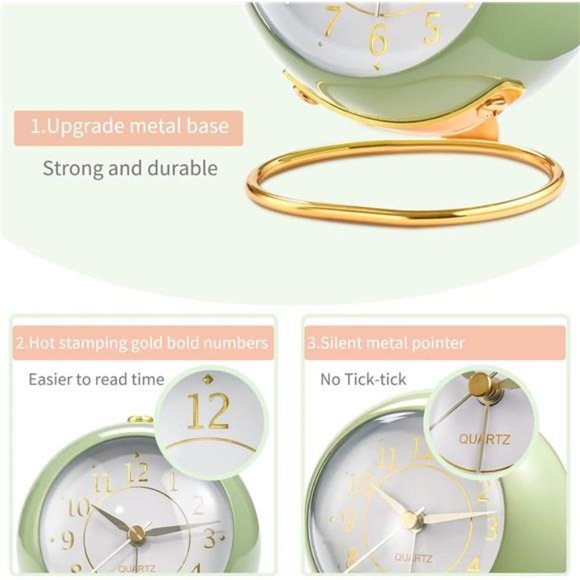 Analog Alarm Clocks,Retro Backlight Cute Simple Design Small Desk Clock - Picture 5 of 5